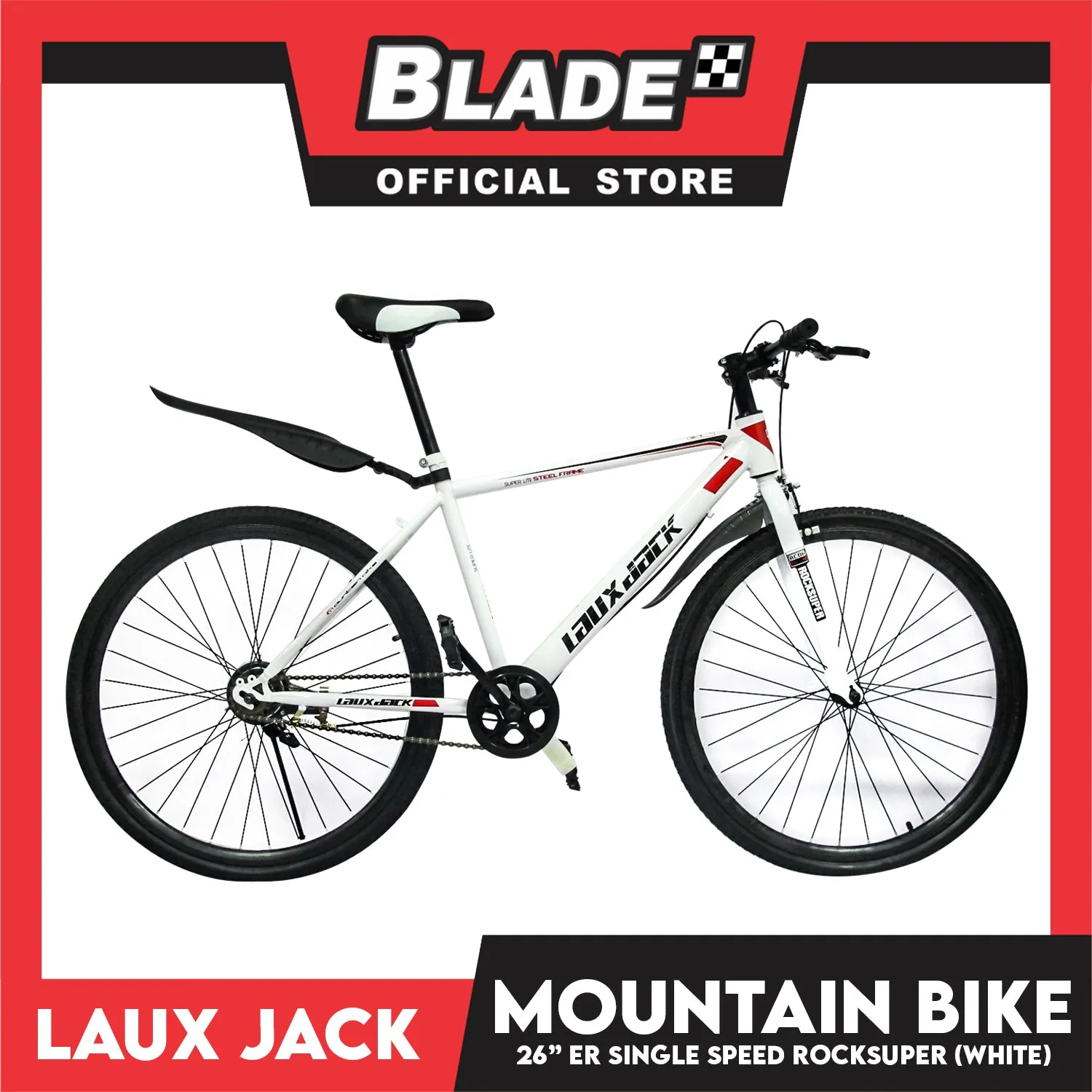 Laux Jack Mountain Bike Jack Super Lite Carbon Steel Frame 26ER Single Speed (White)- Mountain Bike, Road Bike, Cycling for Daily Use Exercise