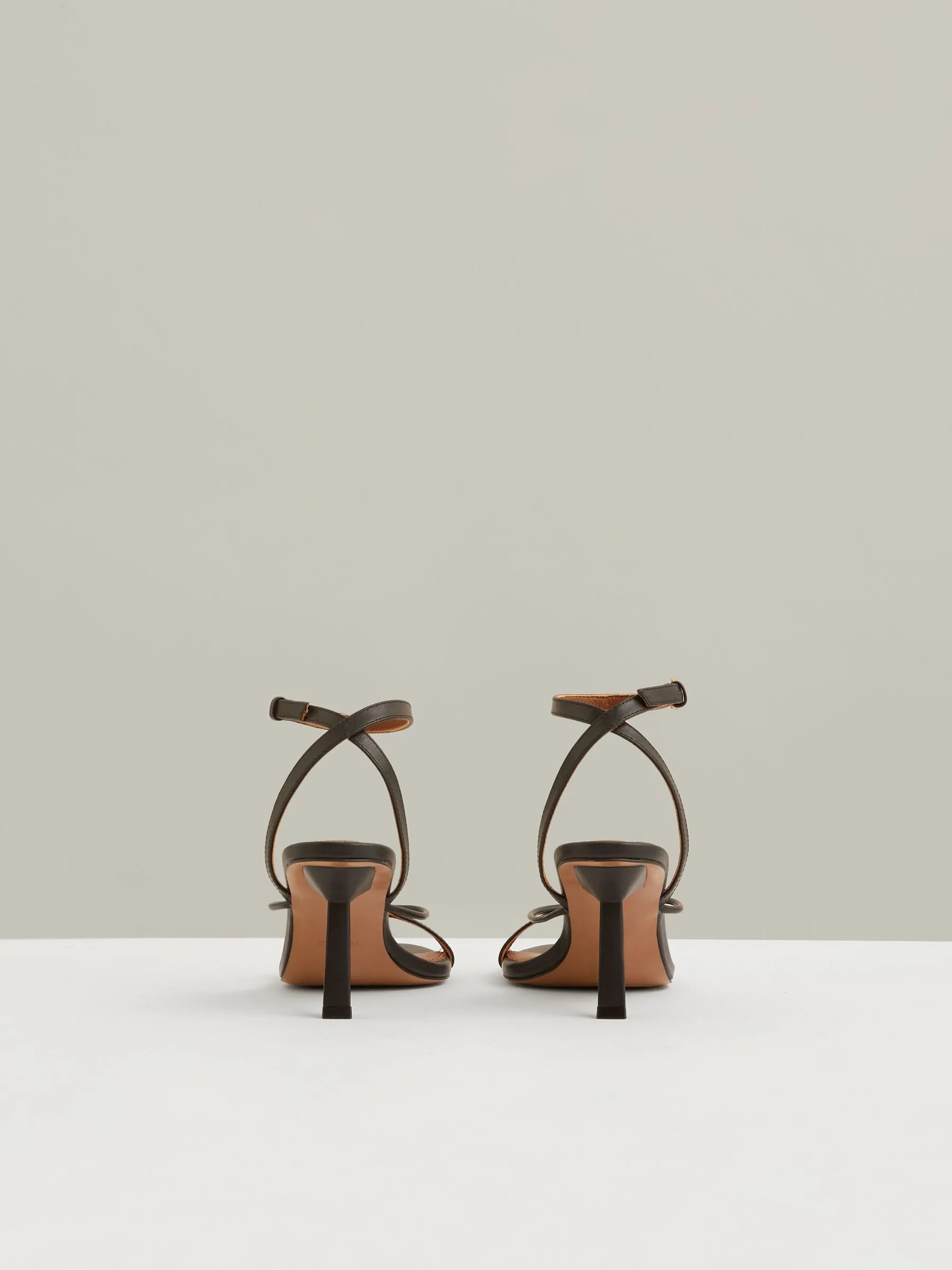 Leather Strappy Heeled Sandals in Black
