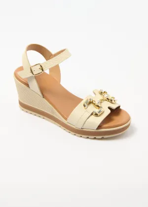 Leather wedge sandals, chic comfort width