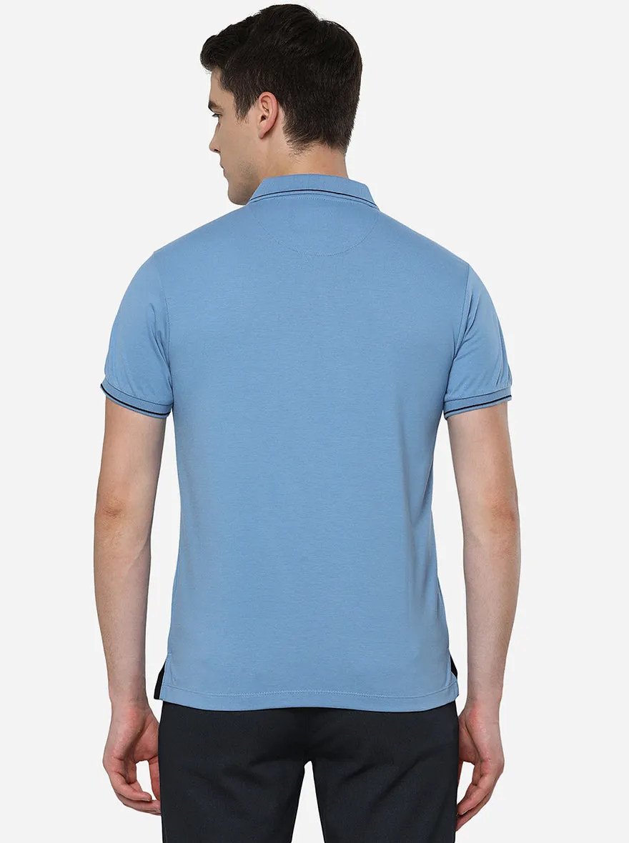Light Blue Solid Slim Fit Polo T-Shirt | Greenfibre
