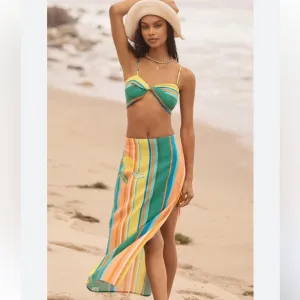 Linen Maxi Skirt Anthro Novelty Colorful Striped Size S