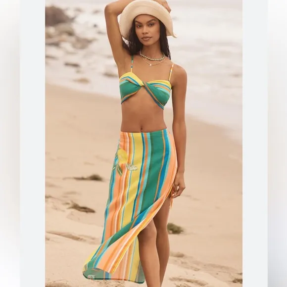 Linen Maxi Skirt Anthro Novelty Colorful Striped Size S