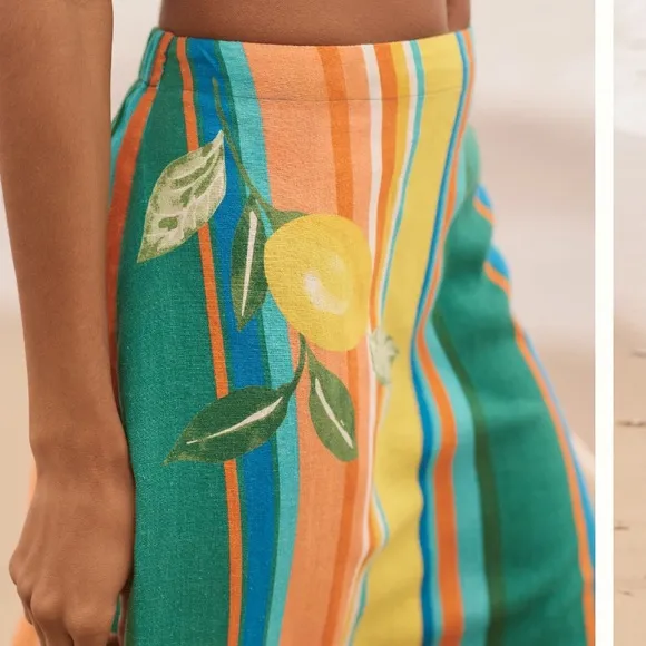 Linen Maxi Skirt Anthro Novelty Colorful Striped Size S