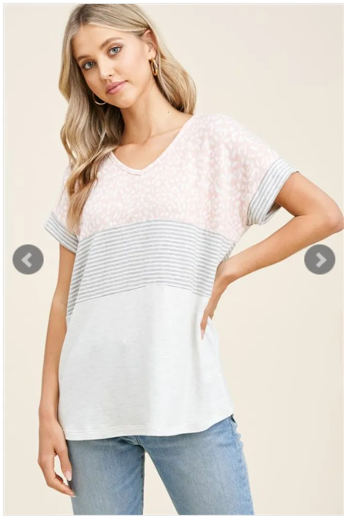 Lovely In Leopard Color Block Top