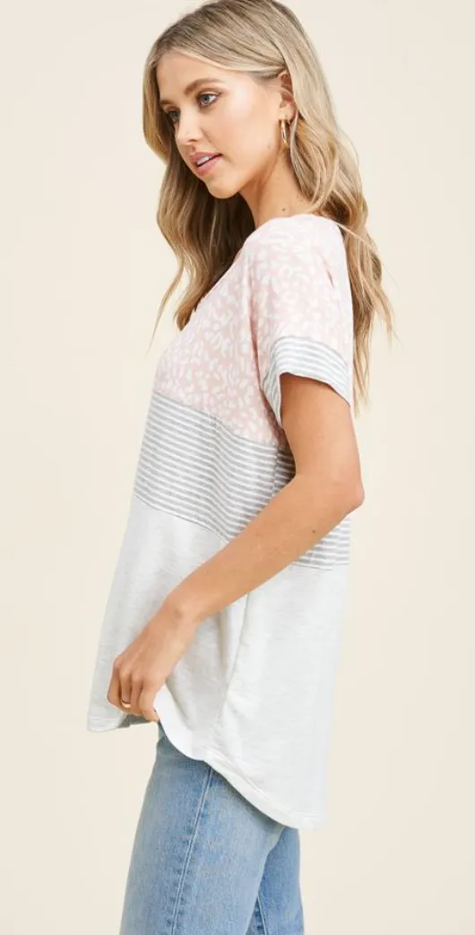Lovely In Leopard Color Block Top