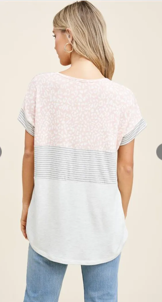 Lovely In Leopard Color Block Top