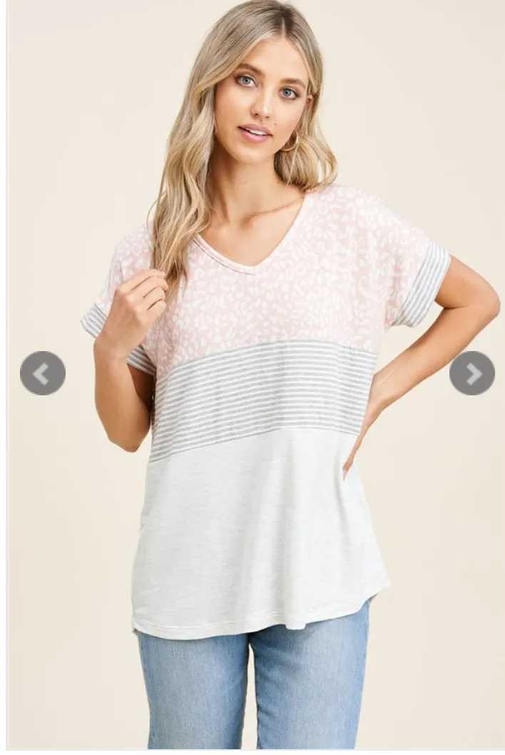 Lovely In Leopard Color Block Top