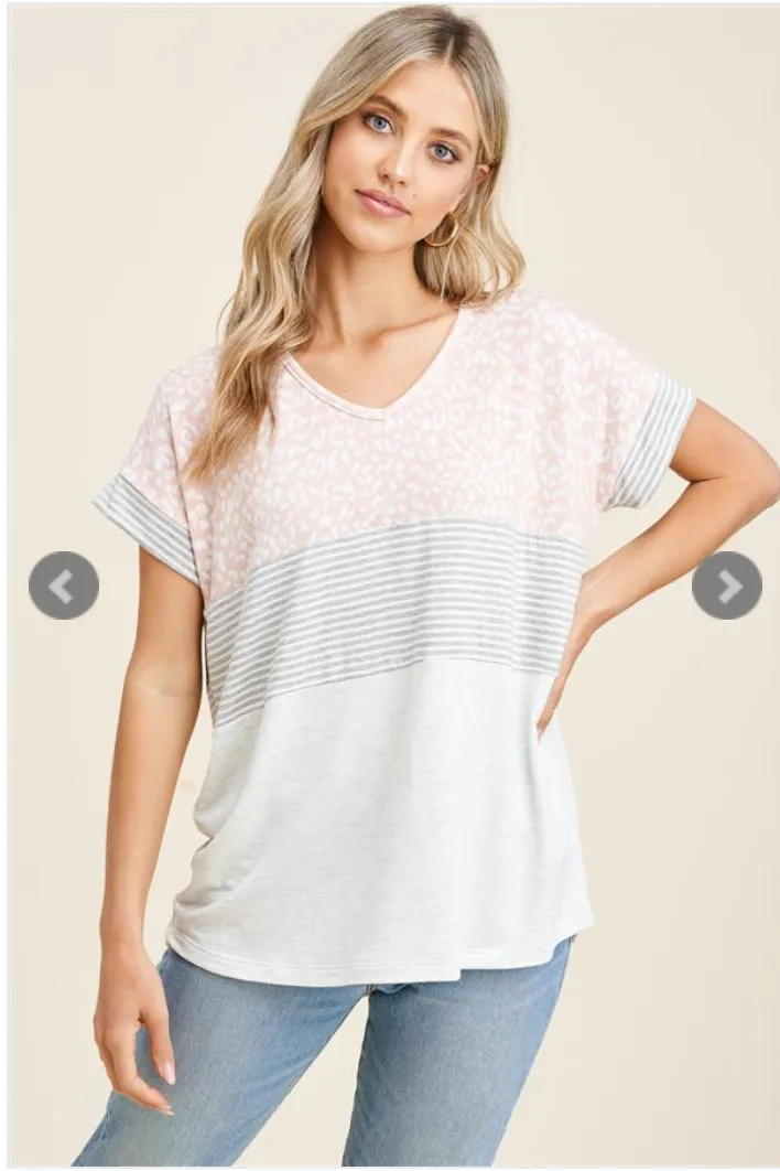 Lovely In Leopard Color Block Top