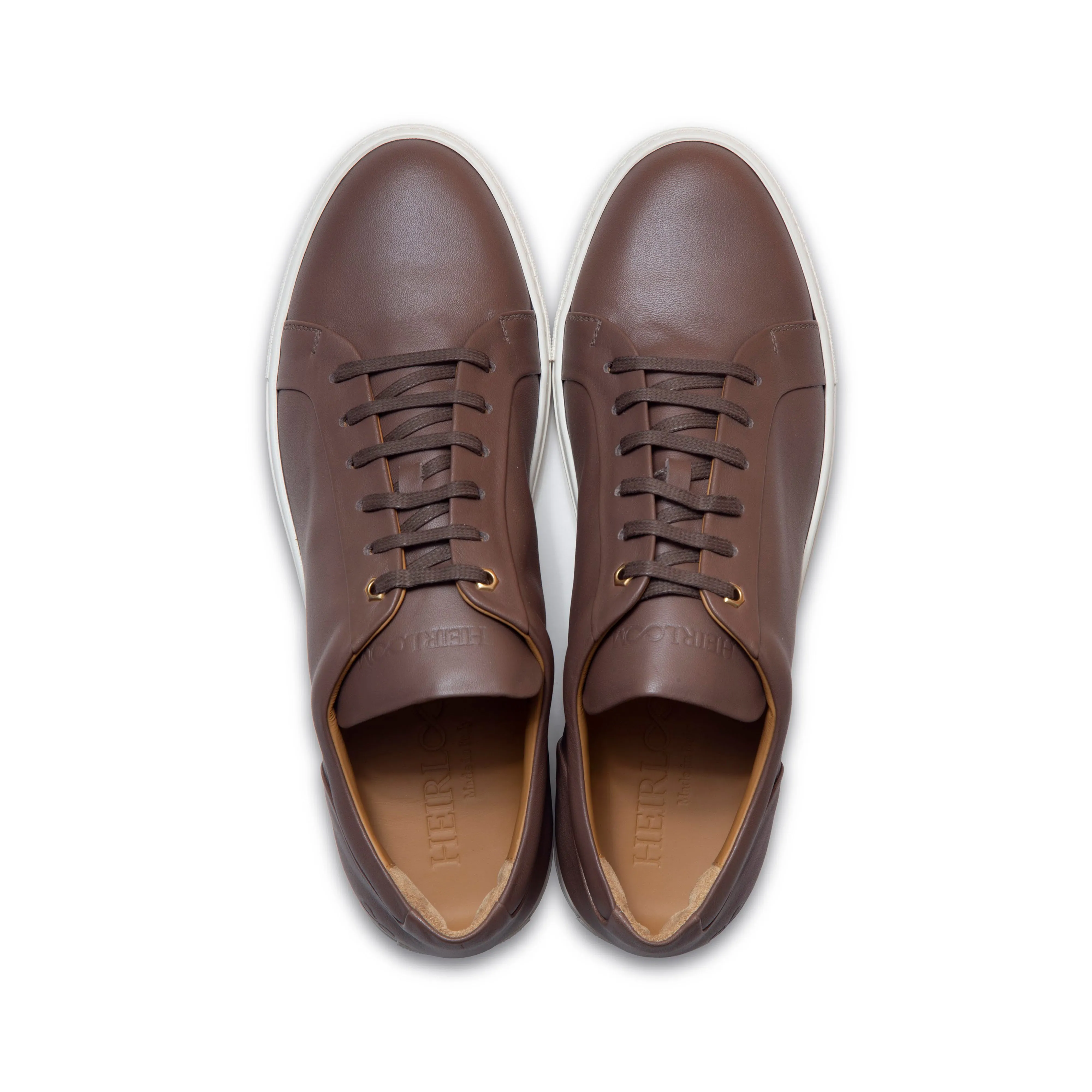 Low Top Court Sneaker in Taupe Smooth Calf Leather