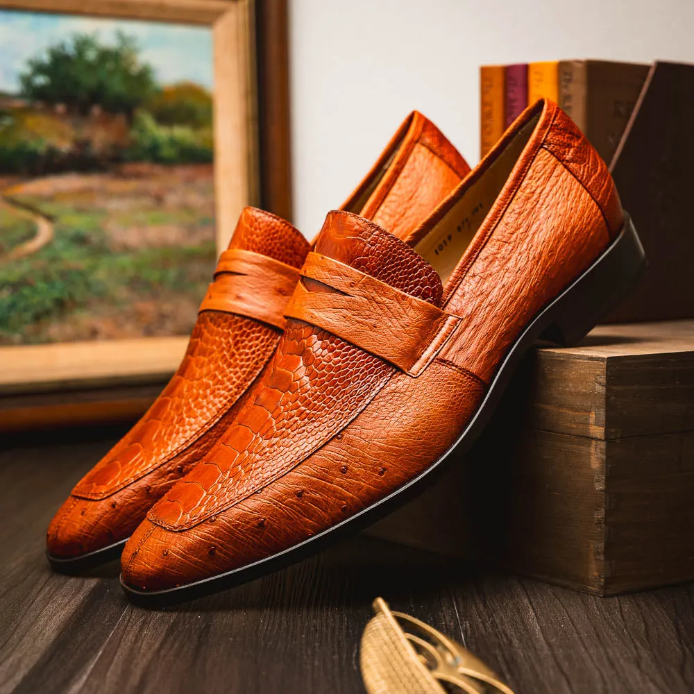Marco Di Milano Fangio in Cognac Ostrich Penny Loafers