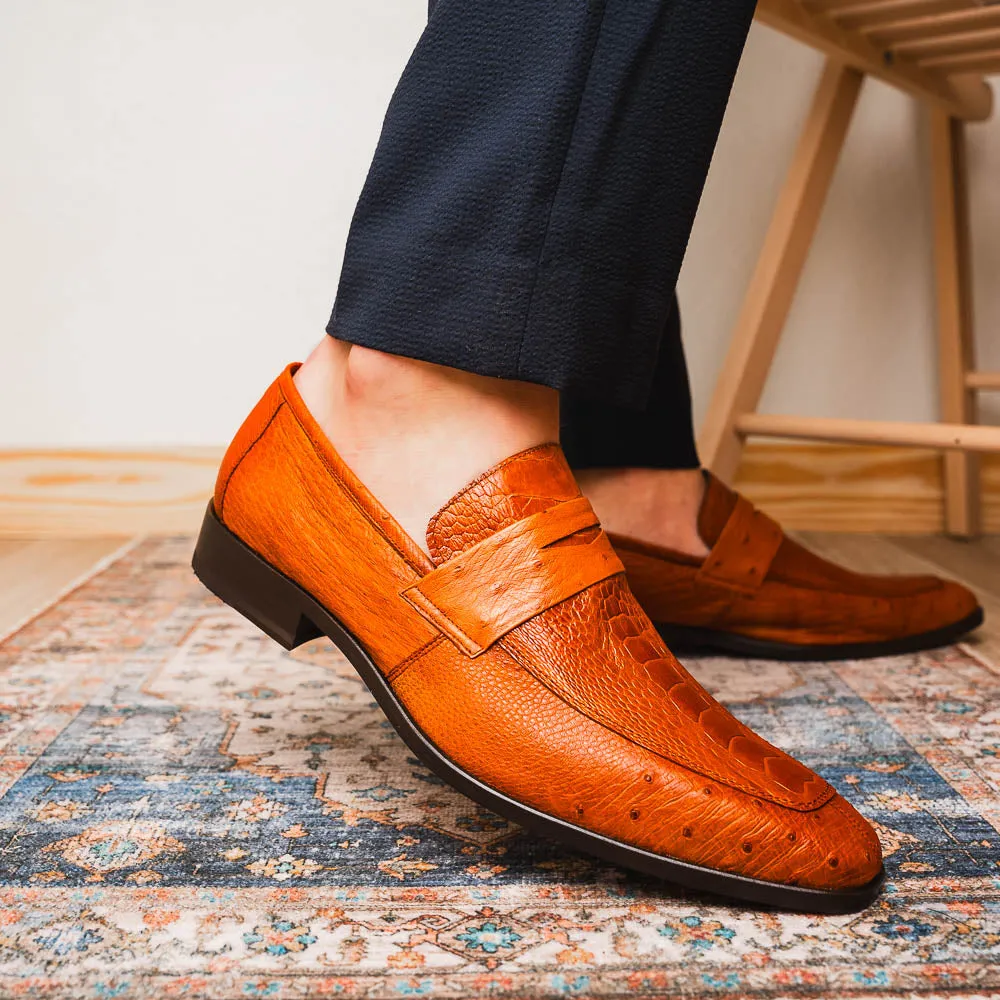 Marco Di Milano Fangio in Cognac Ostrich Penny Loafers
