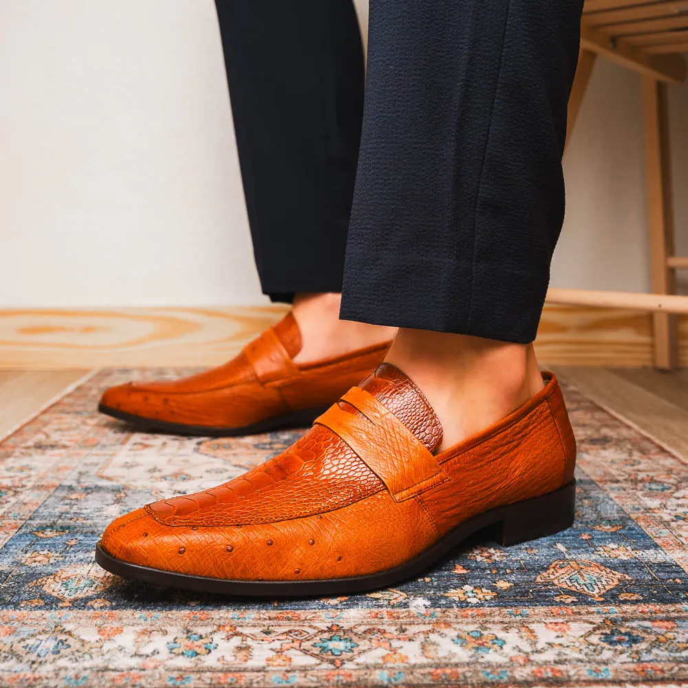 Marco Di Milano Fangio in Cognac Ostrich Penny Loafers