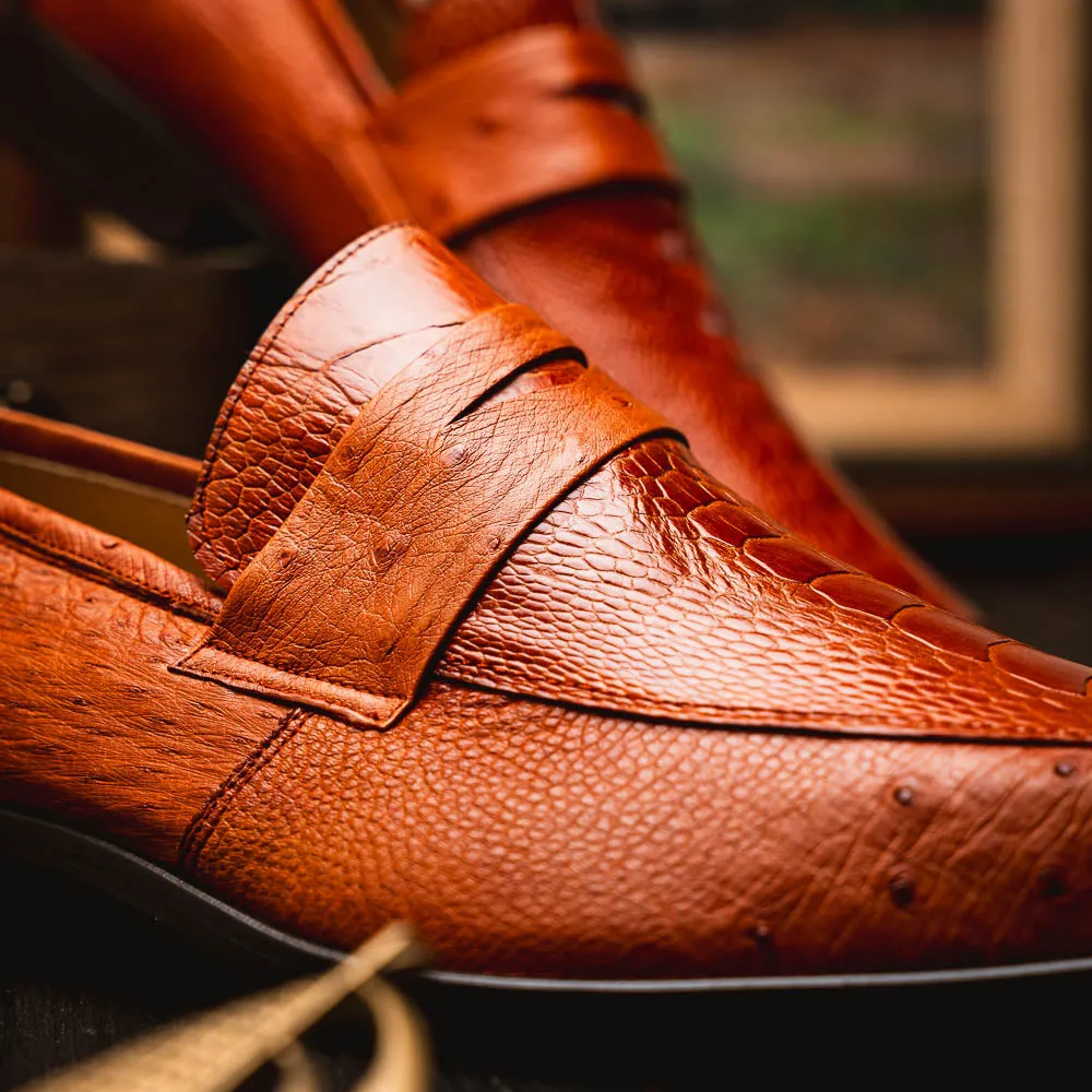 Marco Di Milano Fangio in Cognac Ostrich Penny Loafers