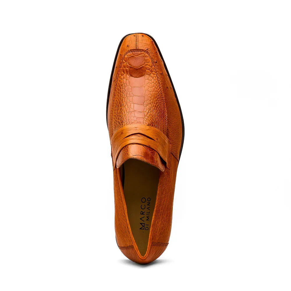 Marco Di Milano Fangio in Cognac Ostrich Penny Loafers