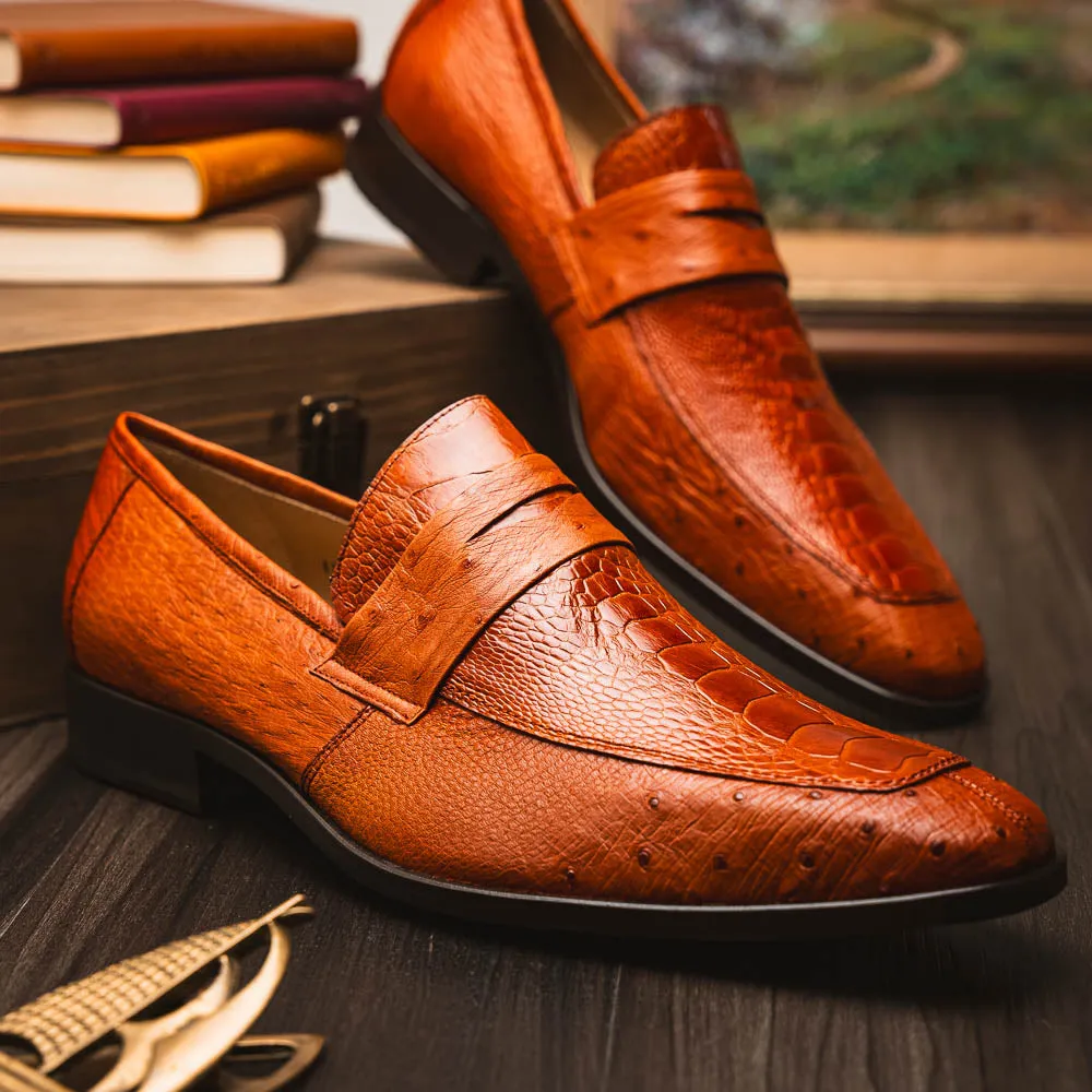 Marco Di Milano Fangio in Cognac Ostrich Penny Loafers
