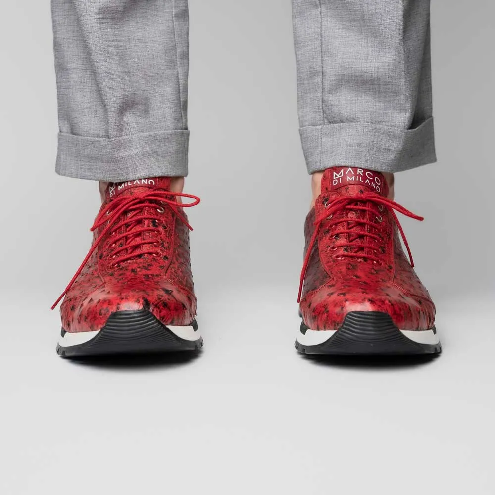 Marco Di Milano Scanno in Antique Red Ostrich Quill Sneakers