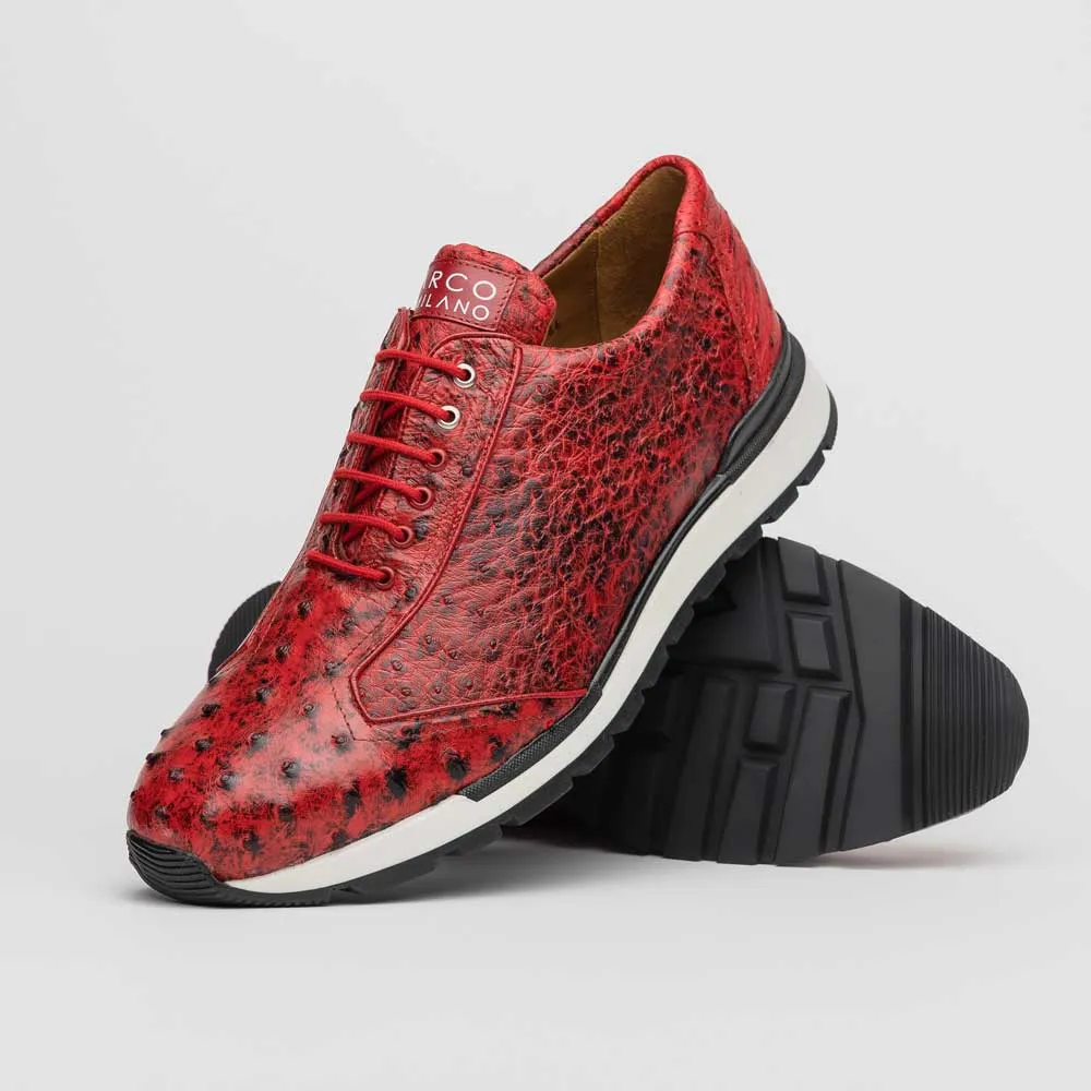 Marco Di Milano Scanno in Antique Red Ostrich Quill Sneakers