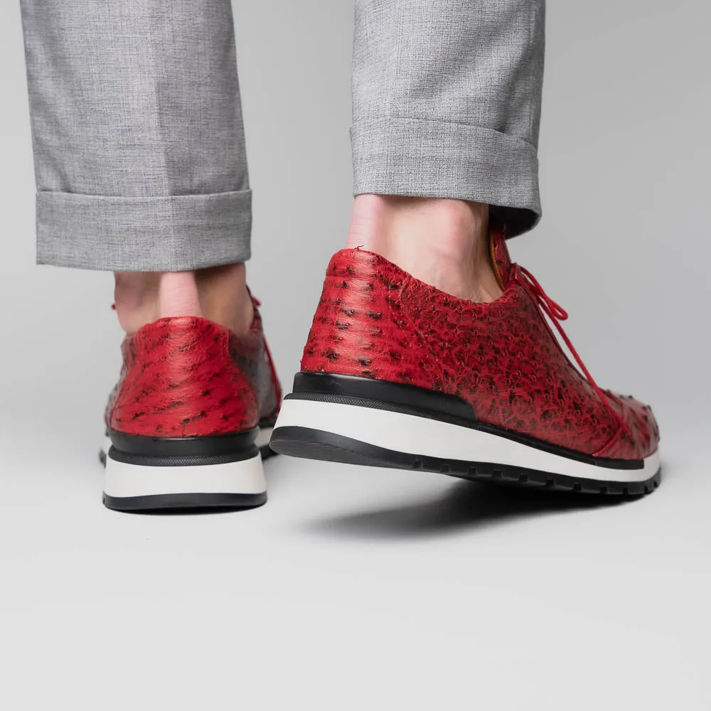 Marco Di Milano Scanno in Antique Red Ostrich Quill Sneakers