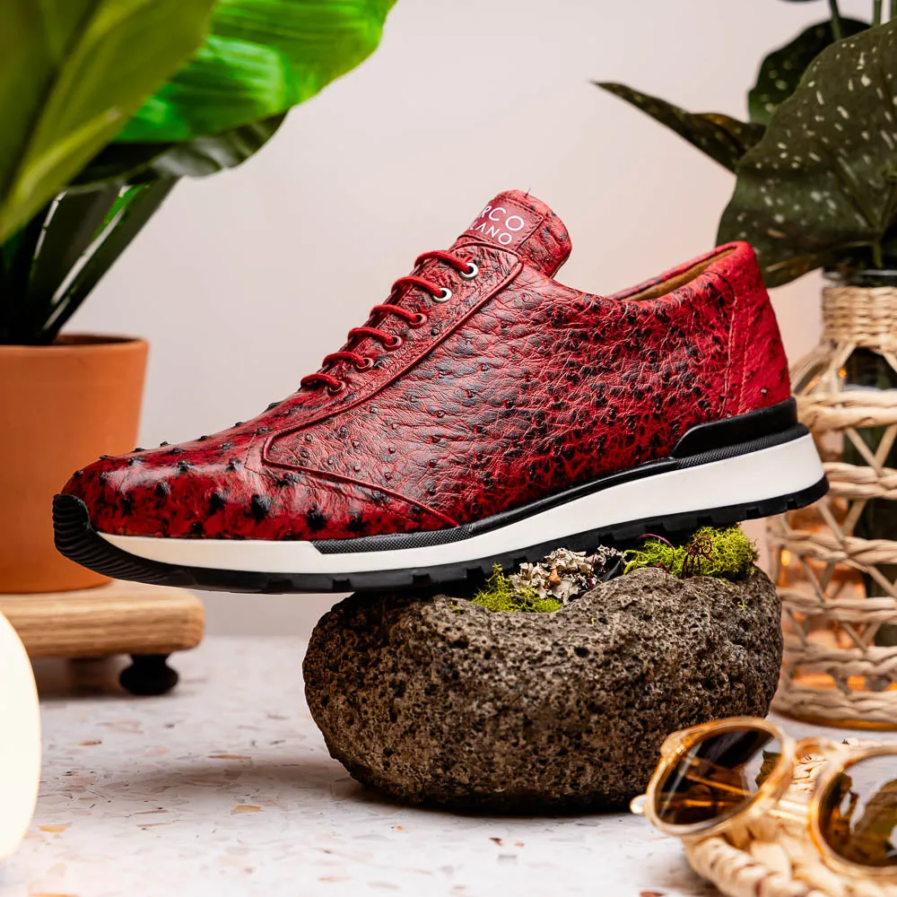 Marco Di Milano Scanno in Antique Red Ostrich Quill Sneakers