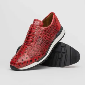 Marco Di Milano Scanno in Antique Red Ostrich Quill Sneakers