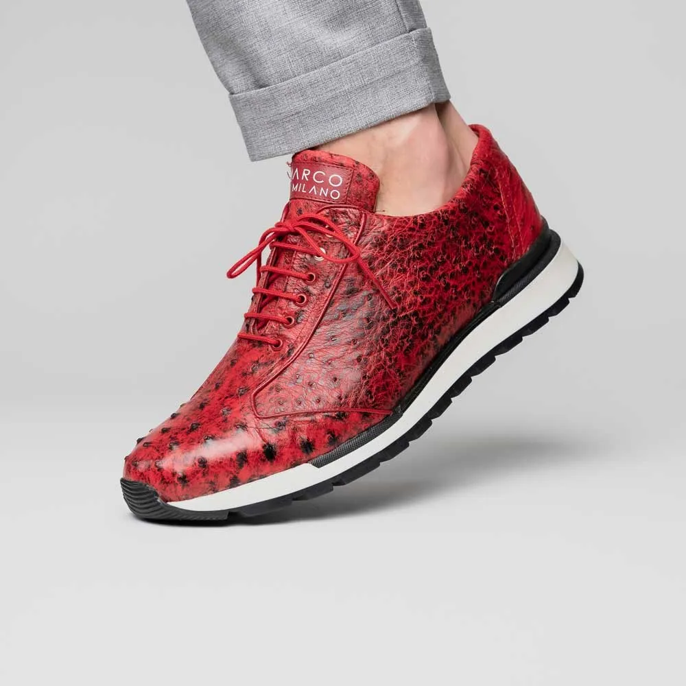 Marco Di Milano Scanno in Antique Red Ostrich Quill Sneakers