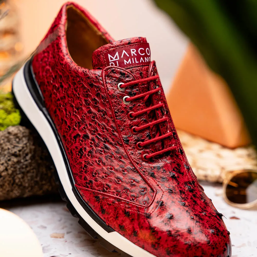 Marco Di Milano Scanno in Antique Red Ostrich Quill Sneakers