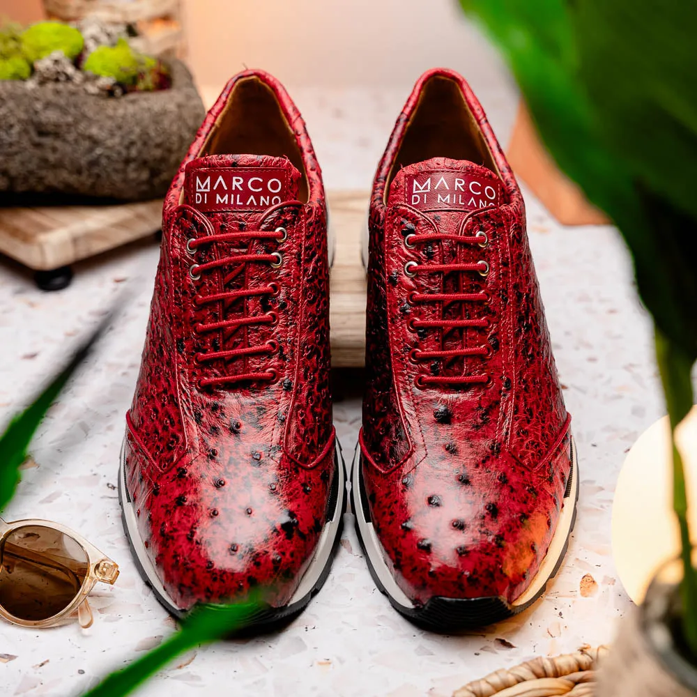 Marco Di Milano Scanno in Antique Red Ostrich Quill Sneakers