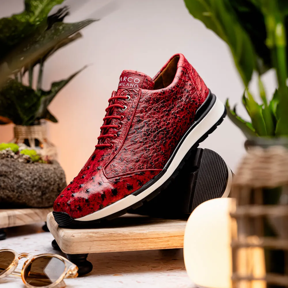 Marco Di Milano Scanno in Antique Red Ostrich Quill Sneakers