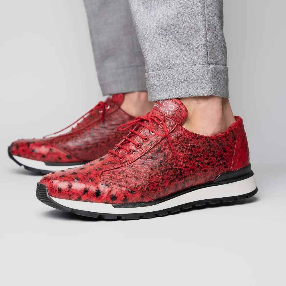 Marco Di Milano Scanno in Antique Red Ostrich Quill Sneakers