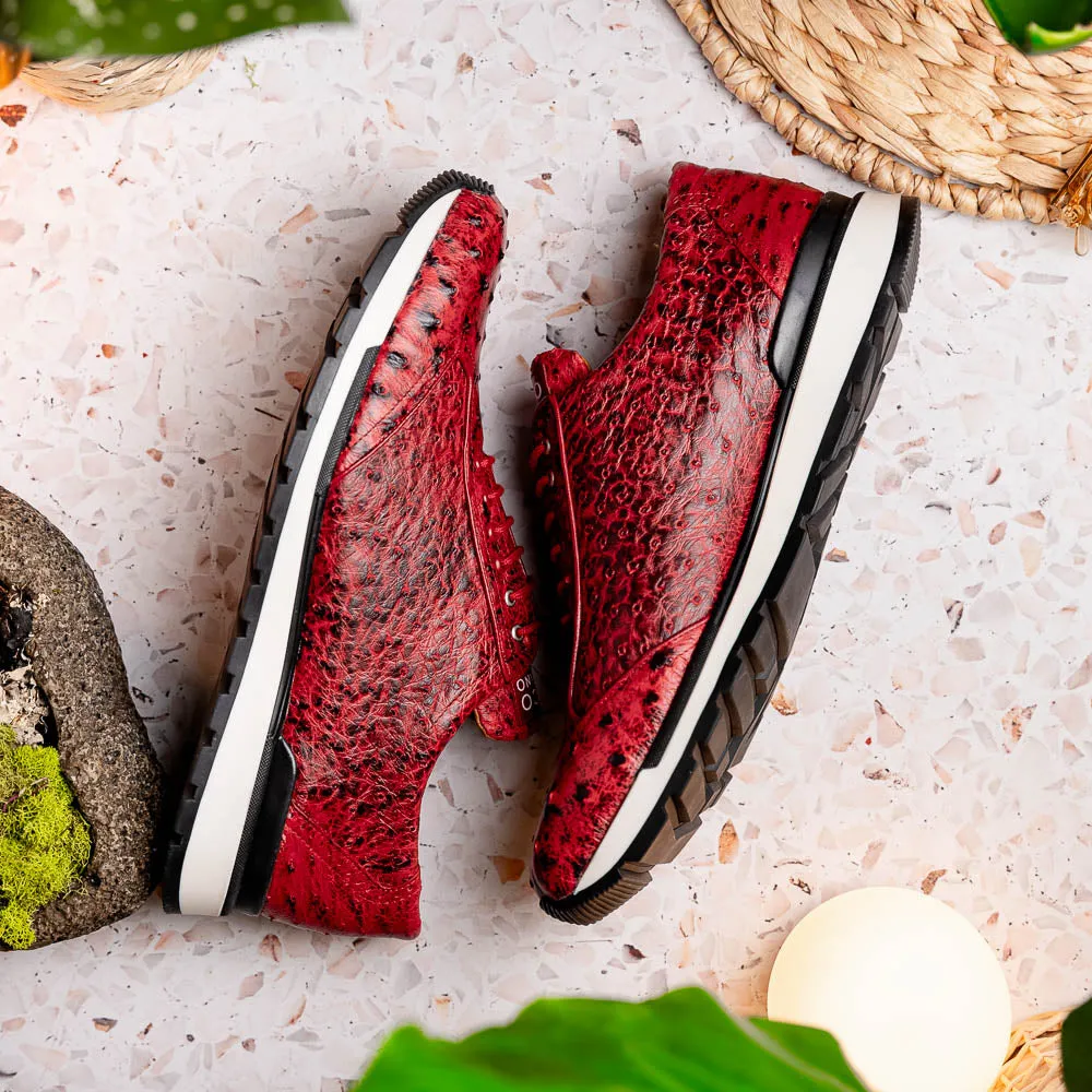 Marco Di Milano Scanno in Antique Red Ostrich Quill Sneakers