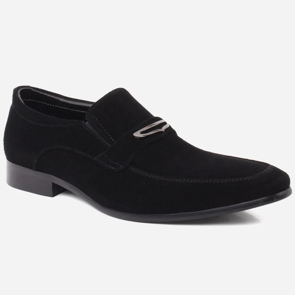 Men "CARLOS" Leather Buckle Detail Slip On Moc Toe Formal Leather Loafer Shoes