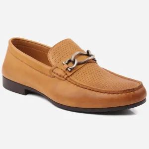 Men "VICENTE" Casual Perforated Slip On Metallic Buckle Leather Moccasins