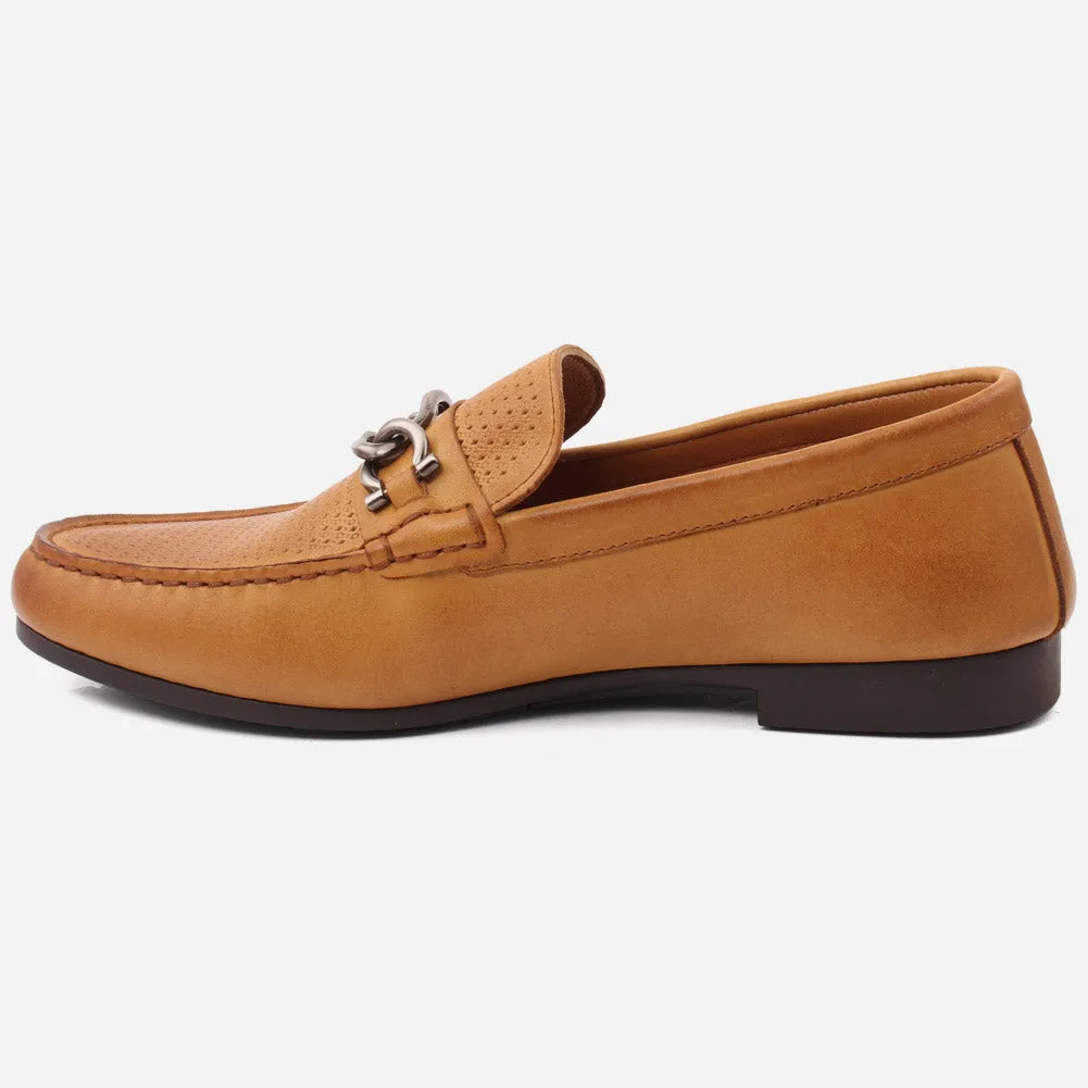 Men "VICENTE" Casual Perforated Slip On Metallic Buckle Leather Moccasins