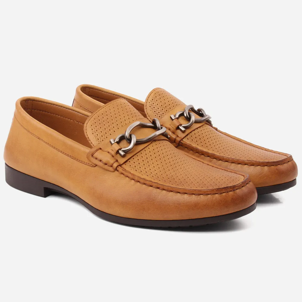 Men "VICENTE" Casual Perforated Slip On Metallic Buckle Leather Moccasins
