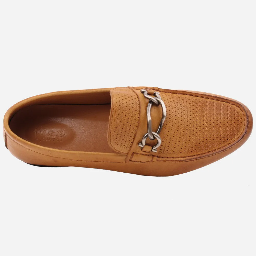 Men "VICENTE" Casual Perforated Slip On Metallic Buckle Leather Moccasins