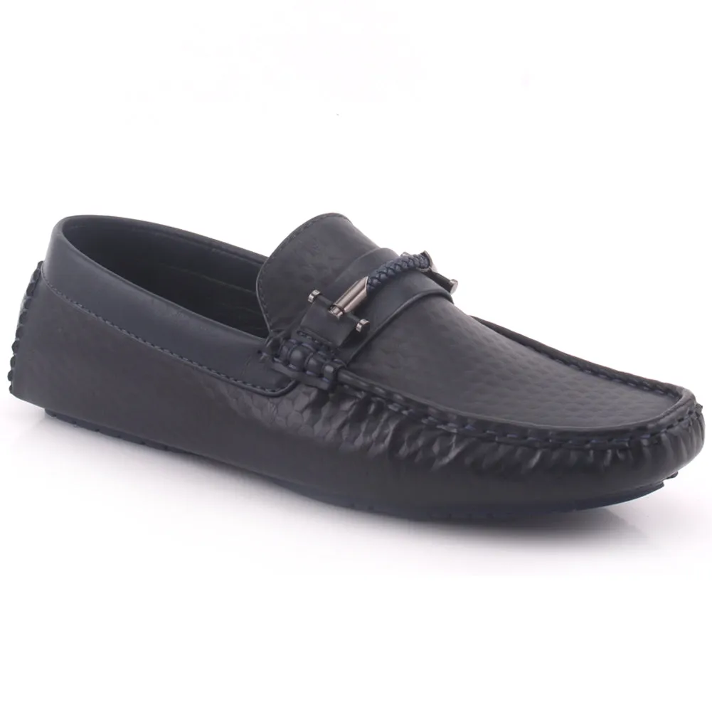Men “SERGIO” Penta Textured Slip On Stylish Metallic Clasp Casual Moccasin Shoes