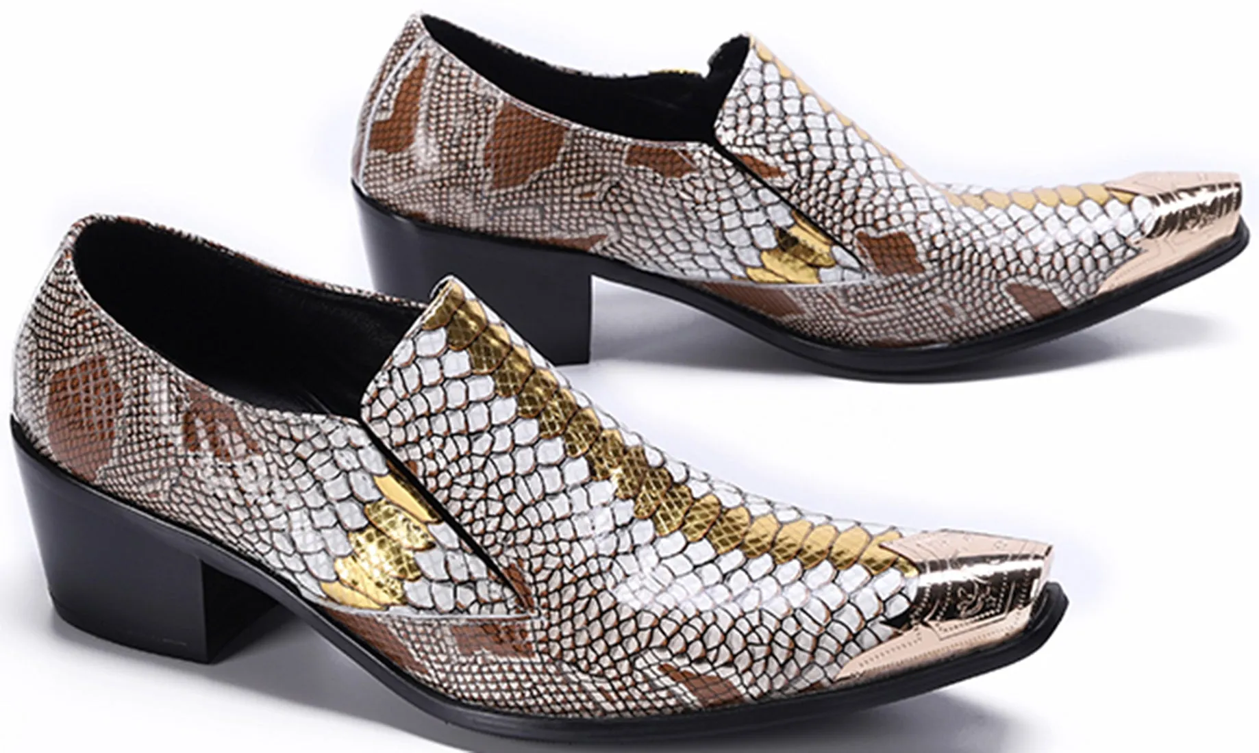 Men's Metal Tip Snake Skin Western Loafers