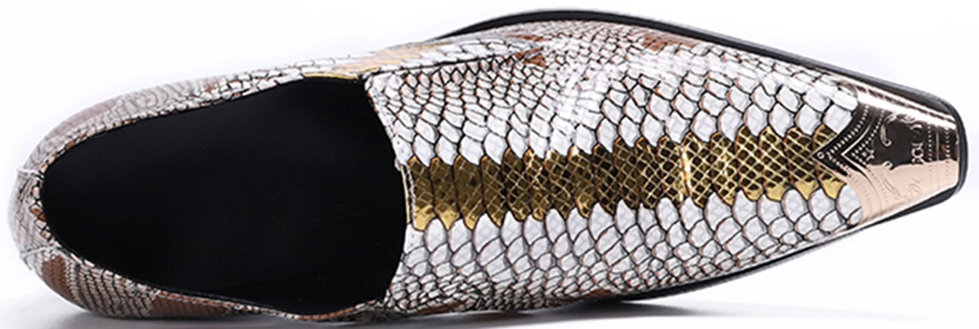 Men's Metal Tip Snake Skin Western Loafers