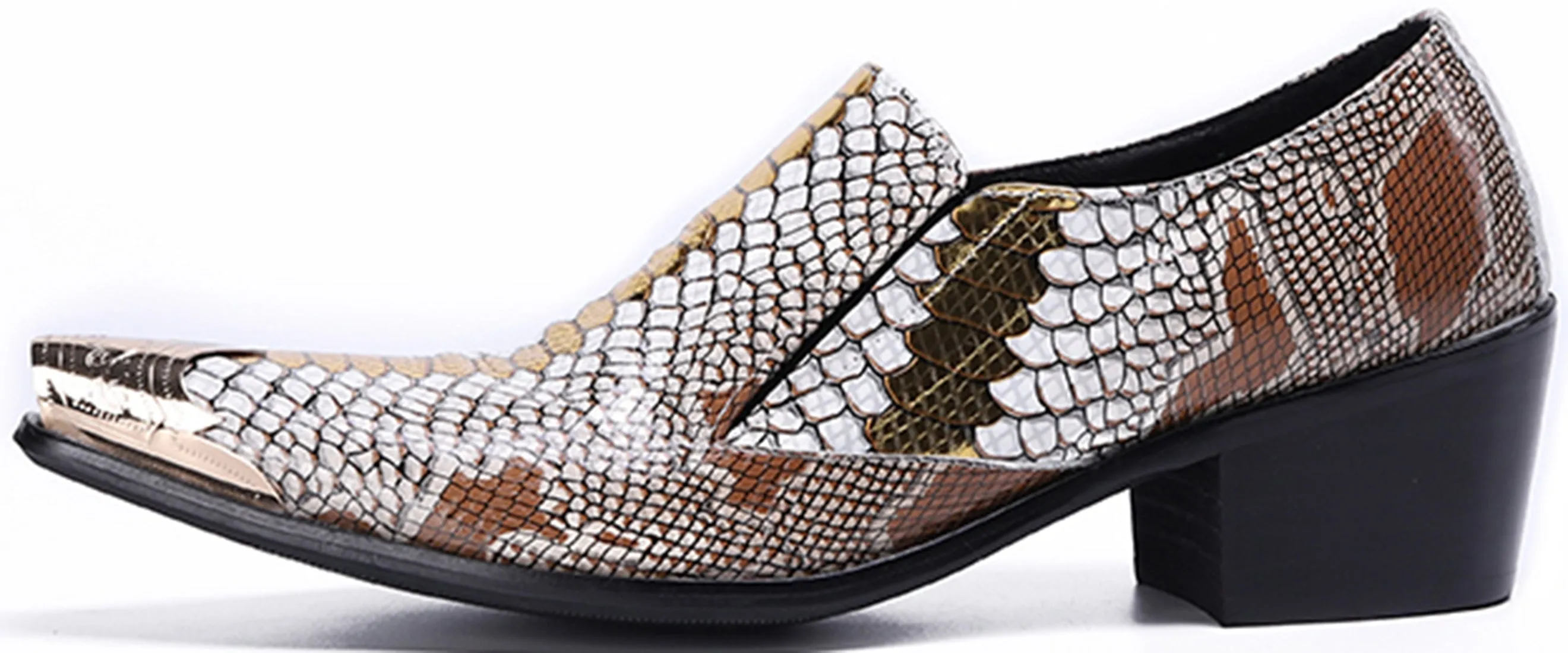 Men's Metal Tip Snake Skin Western Loafers