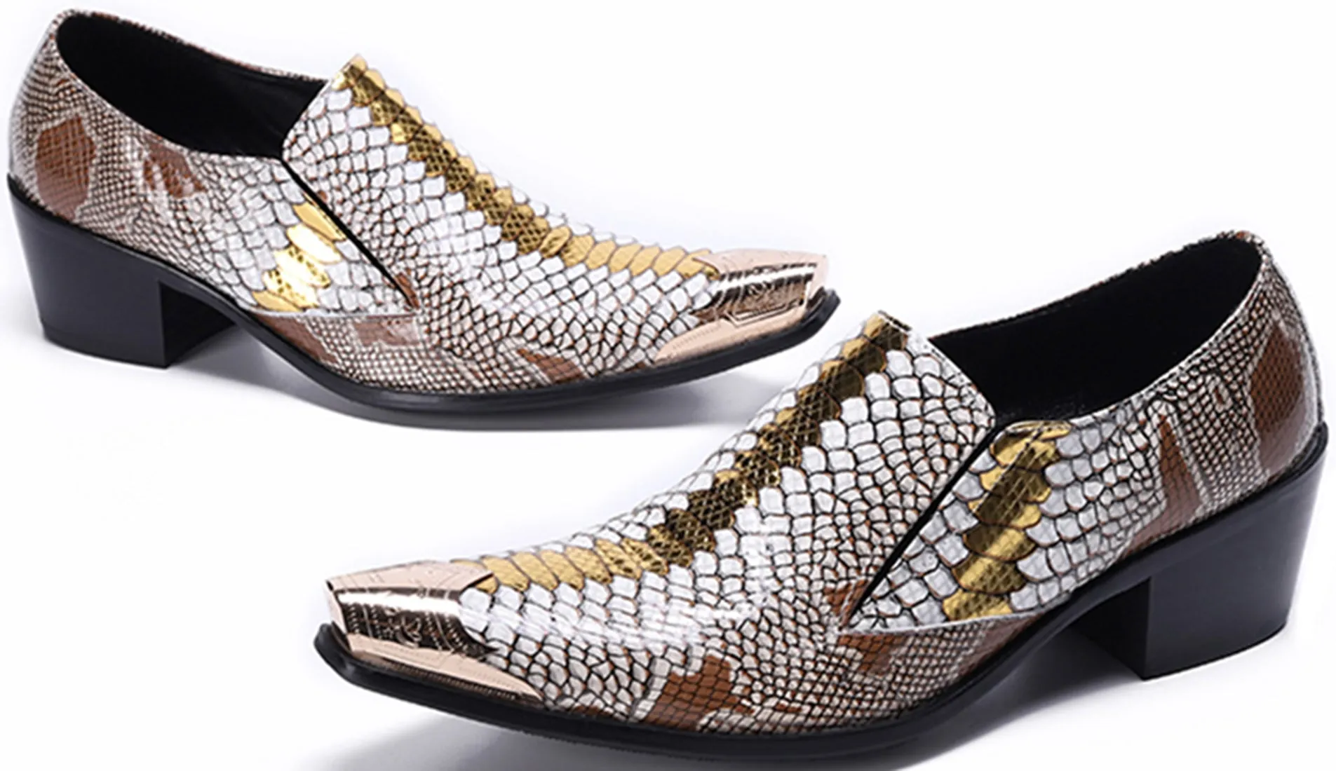 Men's Metal Tip Snake Skin Western Loafers