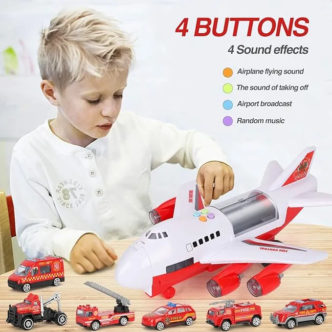 NEW Transport Cargo Airplane Toy-Car Toys for Boys with Large Play Mat, Sounds Buttons Flashing Light, Vehicles Fire Trucks Large Plane 11 Road Signs T47 - Retails for $49 !