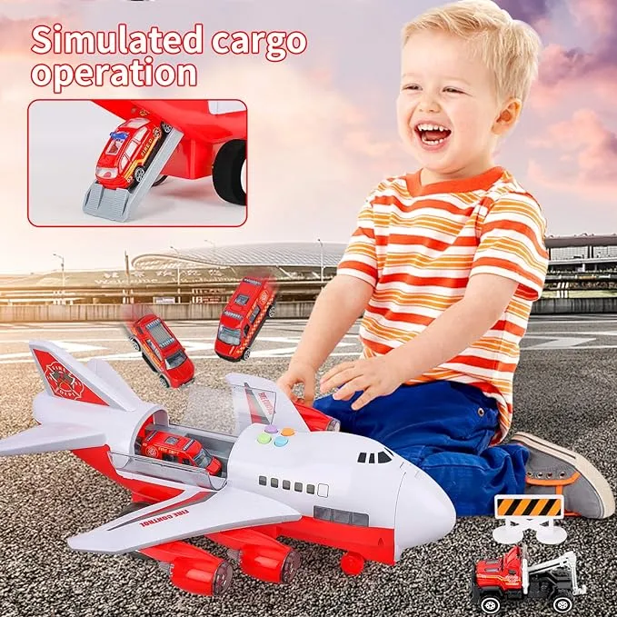 NEW Transport Cargo Airplane Toy-Car Toys for Boys with Large Play Mat, Sounds Buttons Flashing Light, Vehicles Fire Trucks Large Plane 11 Road Signs T47 - Retails for $49 !