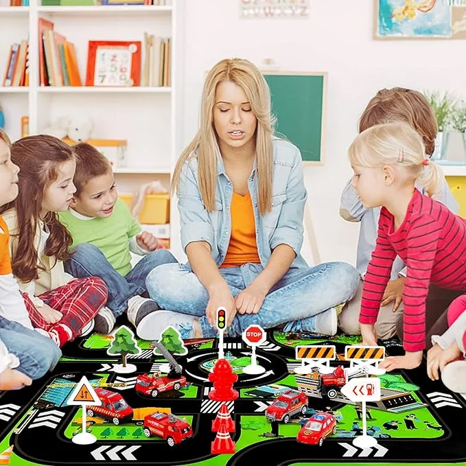 NEW Transport Cargo Airplane Toy-Car Toys for Boys with Large Play Mat, Sounds Buttons Flashing Light, Vehicles Fire Trucks Large Plane 11 Road Signs T47 - Retails for $49 !