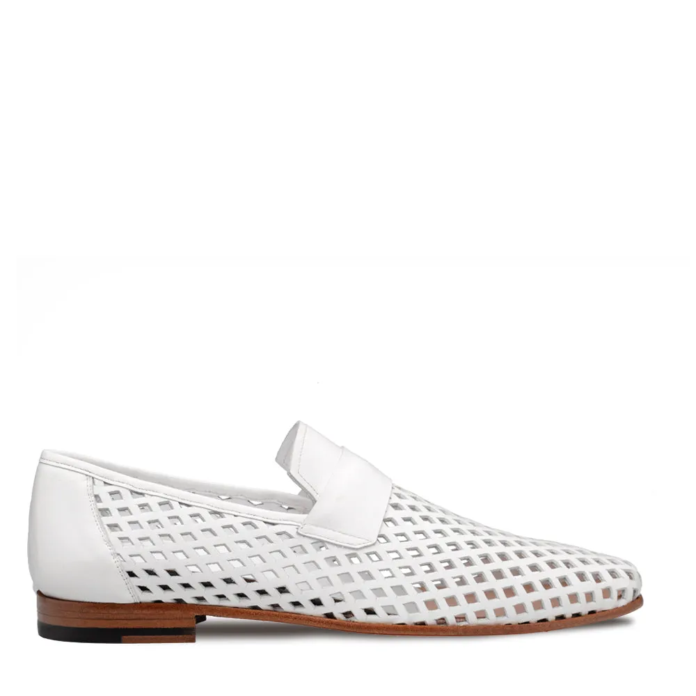 Perforated Calf Loafer-White | Mezlan