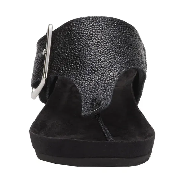 Phoebe Sandal: Black Pebble Patent Leather/Black Suede Bottom NEW I Walking Cradle
