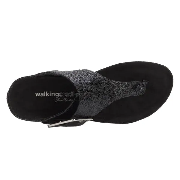 Phoebe Sandal: Black Pebble Patent Leather/Black Suede Bottom NEW I Walking Cradle