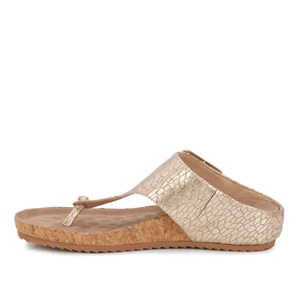 Phoebe Sandal: Gold Metallic Crackle Leather/Cork Bottom I Walking Cradle