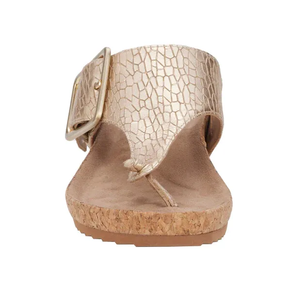 Phoebe Sandal: Gold Metallic Crackle Leather/Cork Bottom I Walking Cradle