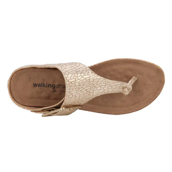 Phoebe Sandal: Gold Metallic Crackle Leather/Cork Bottom I Walking Cradle