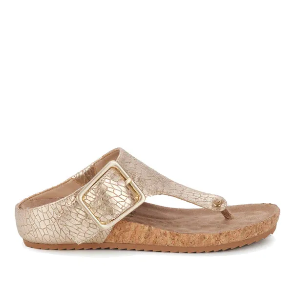 Phoebe Sandal: Gold Metallic Crackle Leather/Cork Bottom I Walking Cradle